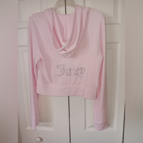 Juicy Couture Jackets & Blazers - Juicy Couture Light Pink Soft Glow Bling Logo Velour Hoodie Size L. NWT!